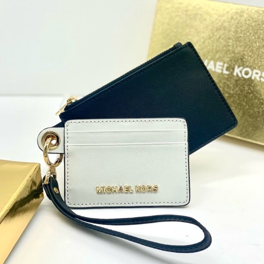 MICHAEL KORS GIFTABLES SM Wallet CARD CASE DUO LEATHER BLACK & White